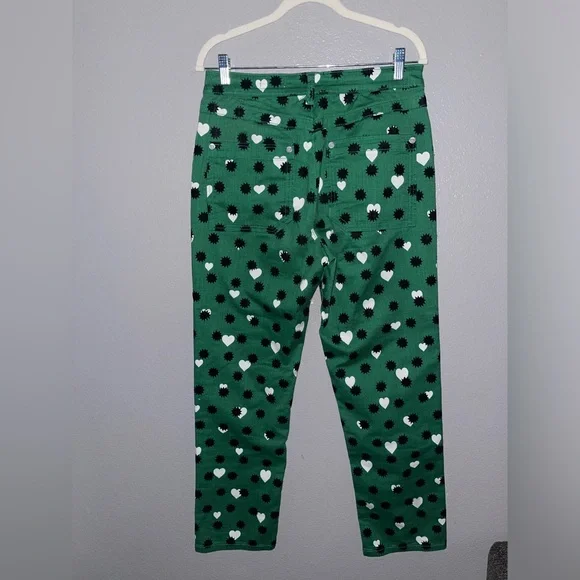 Anthropologie Maeve The Cigarette Slim Heart Printed Jeans Green Size 30 - Picture 8 of 8